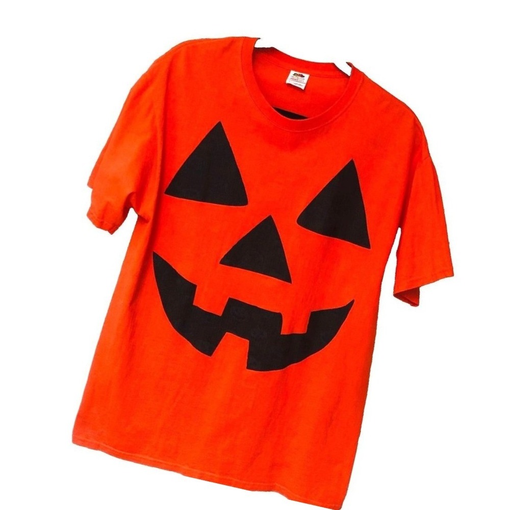 Halloween T Shirt Happy Jack O Lantern Cotton‎ Trick Treat Pumpkin Mens L Womens